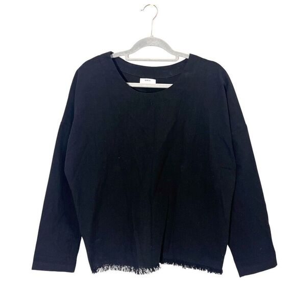 Mikoh Top Women’s M Black Minimalist Boxy Canvas Cotton Long Sleeve - Picture 1 of 6